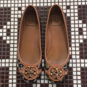 Tory Burch woven leopard print flats